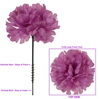 Artificial Carnation Picks, 5-Inch, 3.5" Wide, Box of 200, Realistic Silk Flowers, Flexible & Durable Stems, Lavender, Spring & Summer, Floral Picks, Parties & Events, Home & Office Decor