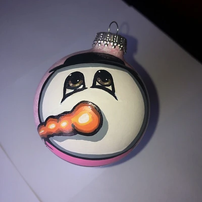 Snowman Christmas Ornament - Hand Painted, Glass