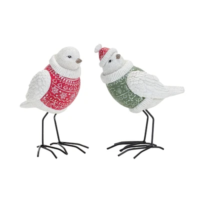 Melrose Set of 2 Standing Bird with Sweater Christmas Tabletop Figurines 6.75"