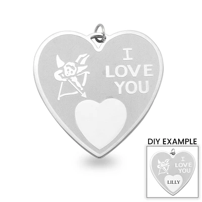 Detailed Stainless Steel "I LOVE YOU" Heart Pendant