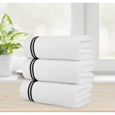 Chic Home   Luxurious 3-Piece 100% Pure Turkish Cotton White Bath Towels, 30" x 60", Striped Hem, OEKO-TEX Certified Set