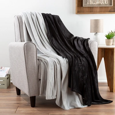Lavish Home Fleece Throw Blanket-Set of 2- Black and Gray Plush 50 x 60 Inches Soft Snuggly Chair Couch