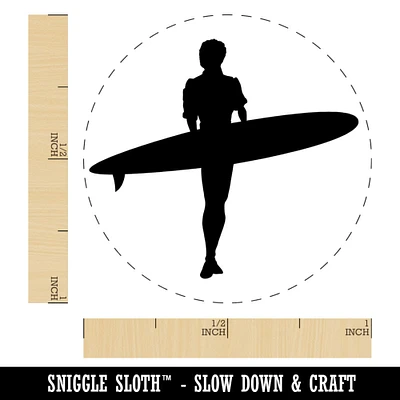 Surfer Surfing Walking with Surfboard Silhouette Self-Inking Rubber Stamp for Stamping Crafting Planners