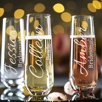 Personalized Etched Glass Stemless Champagne Flutes