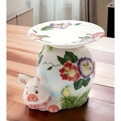 kevinsgiftshoppe Ceramic Pansy Flower Pig Candle/Fragrance Holder, Home Dcor, Gift for Her, Mom, Kitchen Dcor, Farmhouse Dcor, Vintage