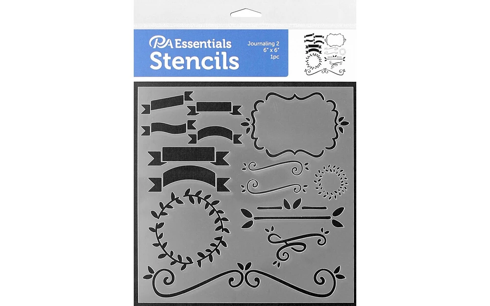 PA Essentials Stencil Journaling 2 for Painting on Wood, Canvas, Paper, Fabric, Wall and Tile, Reusable DIY Art and Craft Stencils for Painting, 6"x6" Inches