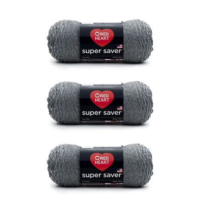 Red Heart Super Saver Gray Heather Yarn - 3 Pack of 141g/5oz - Acrylic - 4 Medium (Worsted) - 236 Yards - Knitting/Crochet