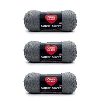 Red Heart Super Saver Gray Heather Yarn - 3 Pack of 141g/5oz - Acrylic - 4 Medium (Worsted) - 236 Yards - Knitting/Crochet