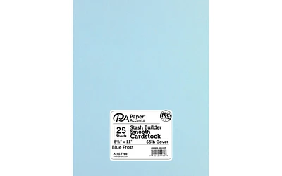 PA Paper Accents Stash Builder Cardstock 8.5" x 11" Blue Frost, 65lb colored cardstock paper for card making, scrapbooking, printing, quilling and crafts, 25 piece pack