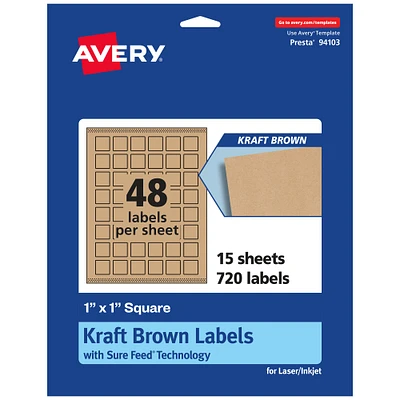 Avery Kraft Brown Square Labels with Sure Feed, 1" x 1"