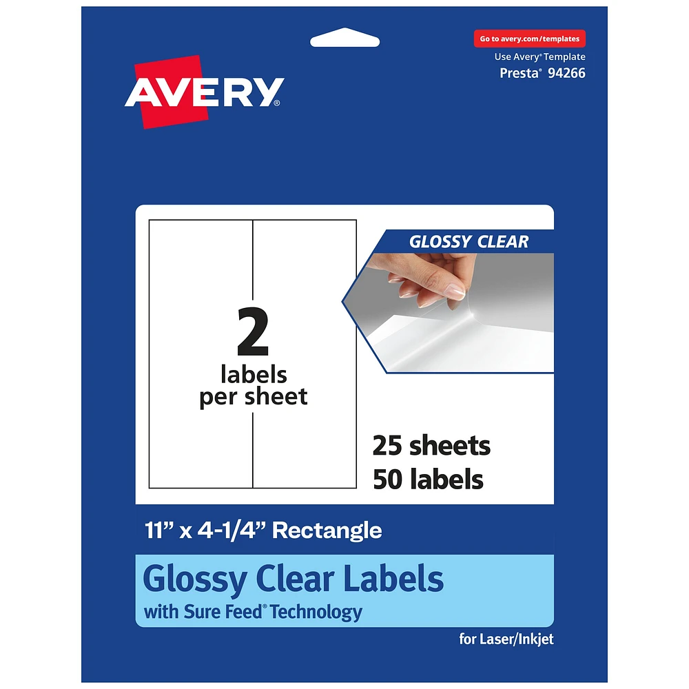 Avery Glossy Clear Rectangle Labels, 11" x 4.25"