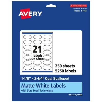 Avery White Oval Scalloped Labels, 1-1/8" x 2-1/4"