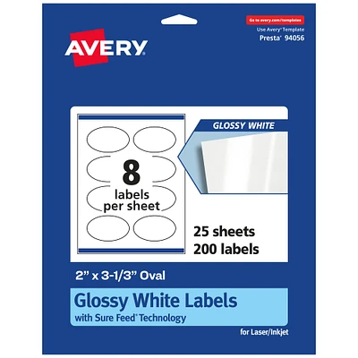 Avery Glossy White Oval Labels with Sure Feed