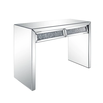 Console Table with Two Storage Drawers and Faux Diamond Inlay, Silver