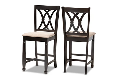 Baxton Studio Reneau Modern and Contemporary Sand Fabric Upholstered Espresso Brown Finished Wood Counter Height Pub Chair Set of 2