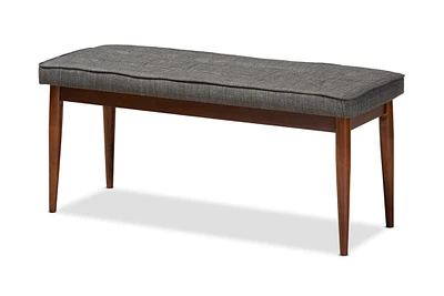 Baxton Studio Itami Mid-Century Modern Dark Grey Fabric Upholstered Medium Oak Finished Wood Dining Bench