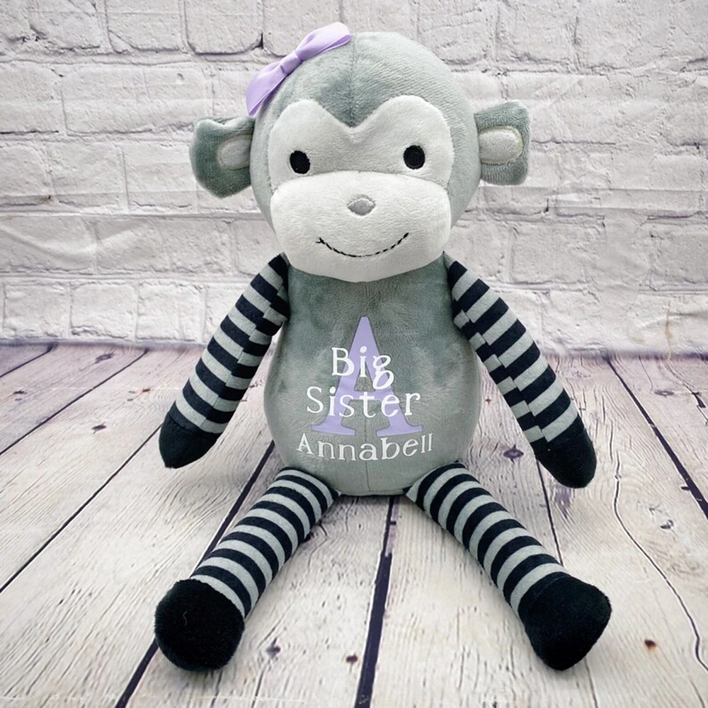 Personalized big sister gift Stuffed animal Birth announcement monkey sibling plush baby gift pregnancy keepsake, new mom