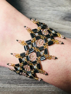 Beautiful bead woven cuff bracelet with Swarovski crystals