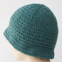 Hand Crochet Wool Cloche Hat With Flower and Leaf For Woman