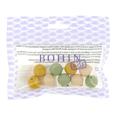 Bohin Round Silicone Beads 9/Pkg-Natural Assortment 15mm