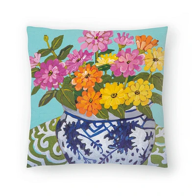 Zinnias In Blue And White by Mandy Buchanan Throw Pillow - Americanflat