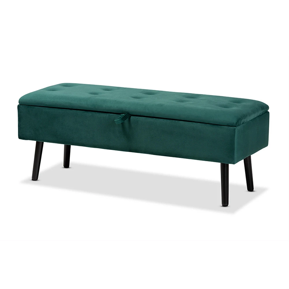 Baxton Studio Caine Modern and Contemporary Green Velvet Fabric Upholstered and Dark Brown Finished Wood Storage Bench