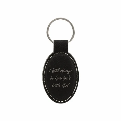 Keychain for Grandpa I Will Always be Grandpa's Little Girl Engraved Leatherette Oval Key Tag Ring Gifts for Men (LKC-002)