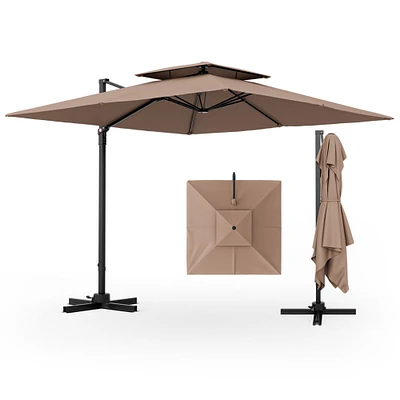 Gymax Patio 9.5FT Square Cantilever Offset Umbrella Double Vented 360 Heavy Duty