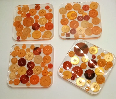 Whimsical Orange Button Coasters - Set of 4