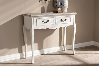 Baxton Studio Capucine Antique French Country Cottage Two Tone Natural Whitewashed Oak and White Finished Wood 2-Drawer Console Table