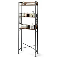 3-Tier Over-the-Toilet Storage Rack with 3 Hooks-Rustic Brown