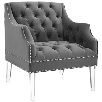Proverbial Tufted Button Accent Performance Velvet Armchair - Gray