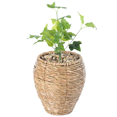 Woven Round Flower Pot Planter Basket with Leak-Proof Plastic Lining