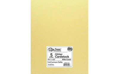 PA Paper Accents Glitter Cardstock 8.5" x 11" Iridescent Lemon Cello, 85lb colored cardstock paper for card making, scrapbooking, printing, quilling and crafts, 5 piece pack