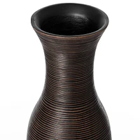 Tall Decorative Modern Ribbed Trumpet Design Brown Floor Vase - Contemporary Home Decor, Stylish Accent Piece for Living Room, Dining Room, or Entryway - Statement Vase for Flowers and Greenery