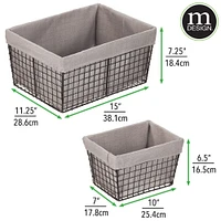 mDesign Metal Household Storage Basket with Fabric Liner, Set of 3