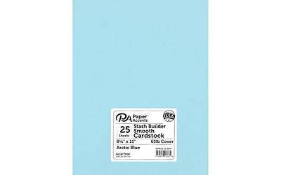 PA Paper Accents Stash Builder Cardstock 8.5" x 11" Arctic, 65lb colored cardstock paper for card making, scrapbooking, printing, quilling and crafts, 25 piece pack