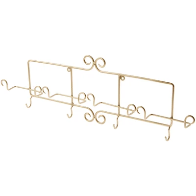 Bard's Gold Wrought Iron Horizontal Wall Mountable Cup and Saucer Hanger, 26" W x 2.25" D x 8.5" H (Holds 4 Cup and Saucer Sets)