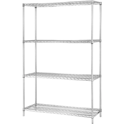 Lorell Industrial Wire Shelving Starter Kit, 48" x 18", Chrome