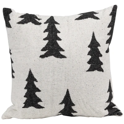 Northlight 17" White and Black Forest Trees Worsted Christmas Square Throw Pillow