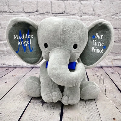 baby boy Stuffed animal Birth announcement elephant plush baby gift newborn gift, keepsake, new mom, baby shower