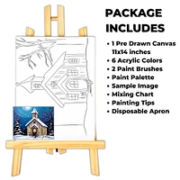 "Church House Lights" DIY Canvas Art Painting Kit, Adult Beginner, Acrylic Paint Size 11x14 inch