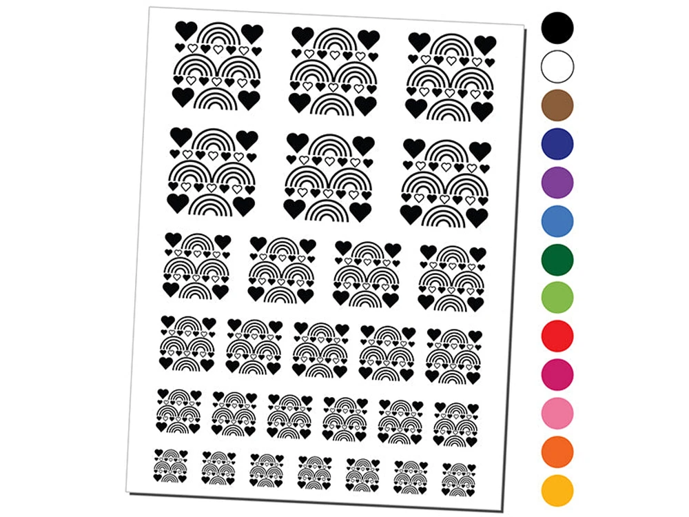 Hearts Rainbow Background Temporary Tattoo Water Resistant Fake Body Art Set Collection