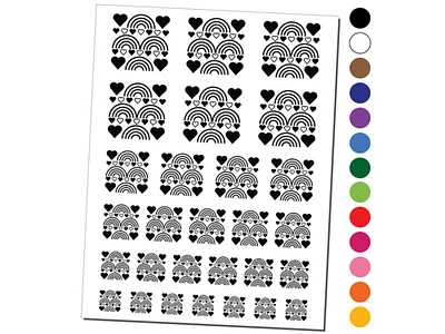 Hearts Rainbow Background Temporary Tattoo Water Resistant Fake Body Art Set Collection