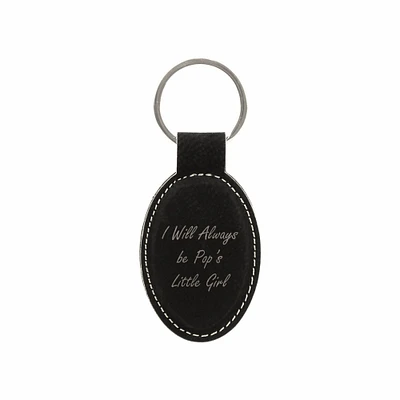 Keychain for Grandpa I Will Always be Pop's Little Girl Engraved Leatherette Oval Key Tag Ring Gifts for Men (LKC-005)
