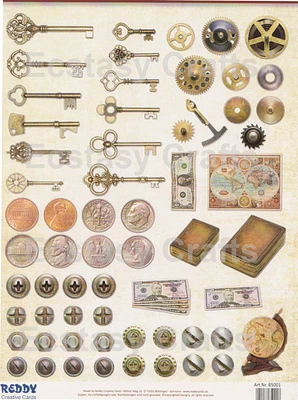Reddy Creative Cards Pre Cut Sheets - Keys, coins and money