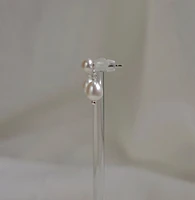 Double Pearl Drop Earring | White Pearl Drop Earring | Freshwater Pearl Dangle Earring | Bridal Pearl Drop Earring