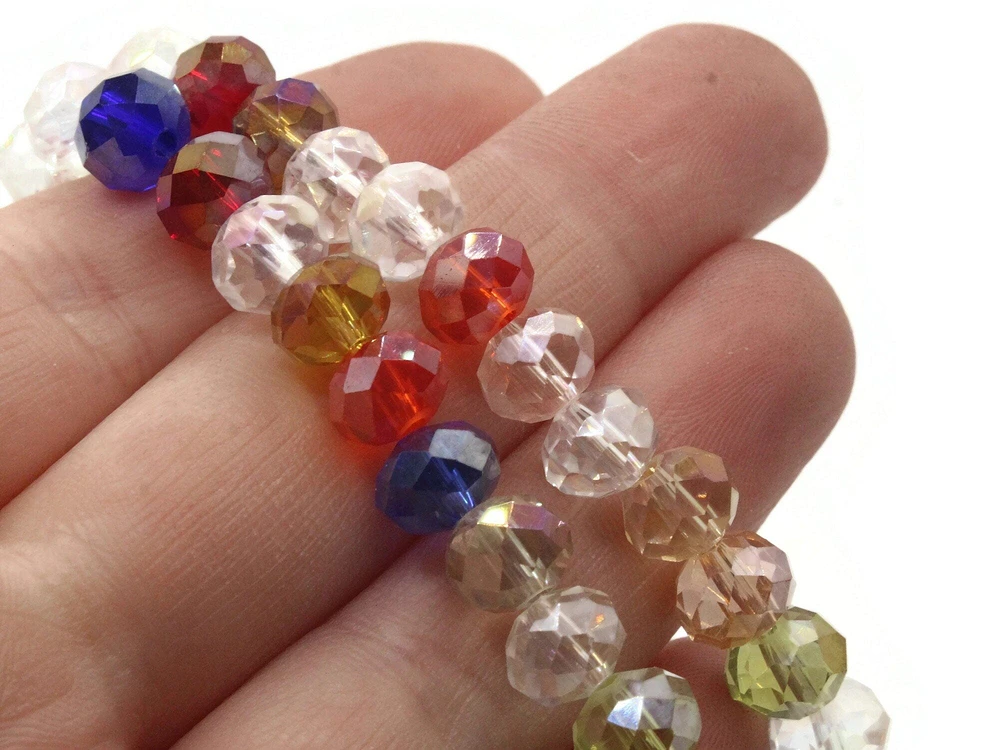 68 8mm Mixed Color Faceted Rondelle Glass Beads