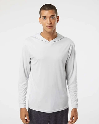 Hooded Long Sleeve T-Shirt, meticulously crafted from 3.5 oz./yd² of 100% microfiber performance polyester-Unleash Cold Weather Fashion in Our Stylish Pullover