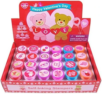 TINYMILLS 24 Pcs Valentine's Day Stampers for Kids Valentine's Day Classroom Exchange Party Favors Goody Bag Treat Bag Stuffers